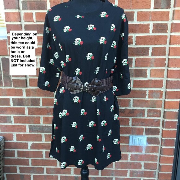 Eighty Eight Skeleton Rose Tee Shirt Adult 2XL Black Goth Halloween Long Length - Picture 8 of 9